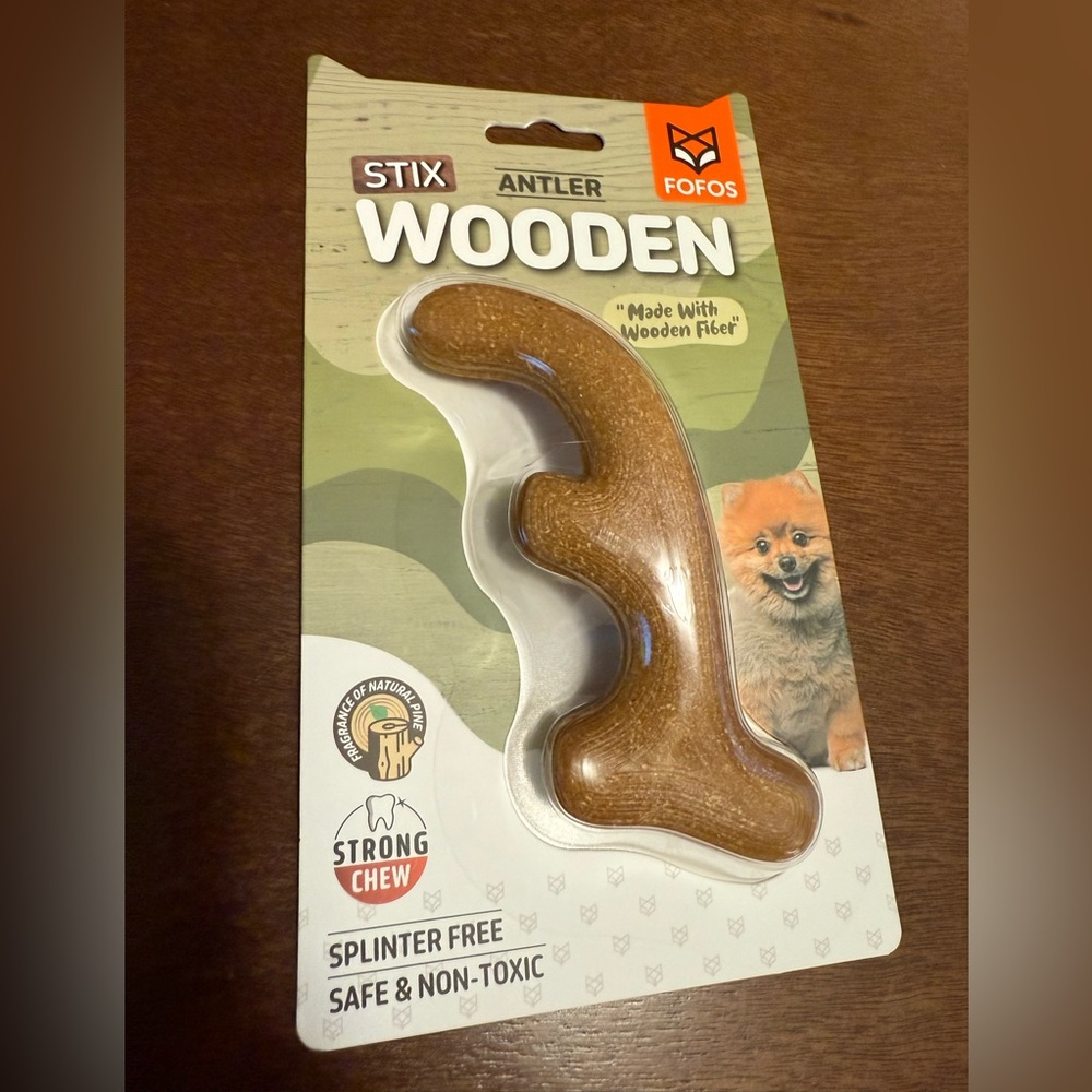 Brand New - Wooden Antler Dog Chew Toy - Brown